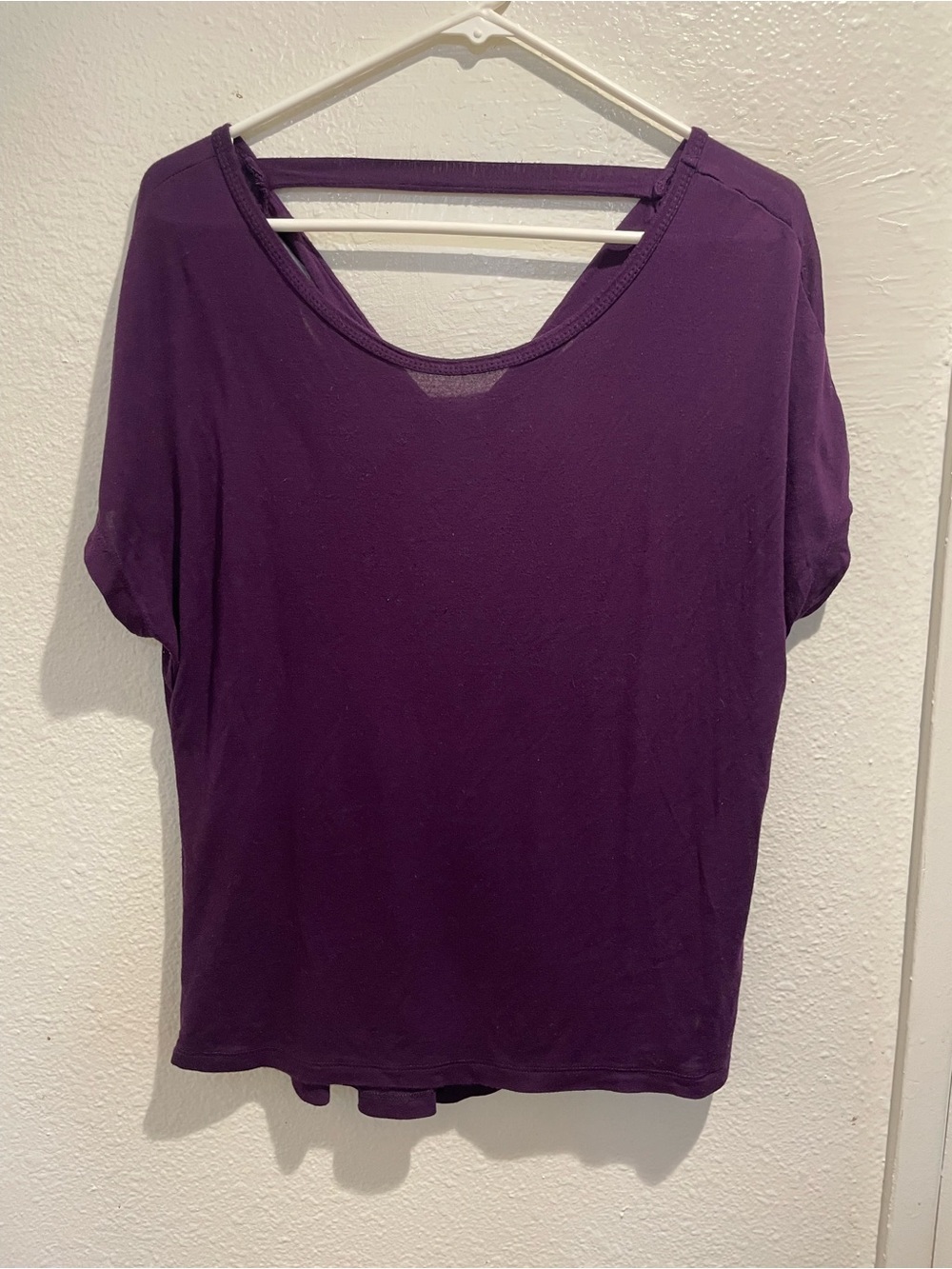 💜 Wet Seal Purple Strappy Open Back Slouchy Tee Oversized Tunic Top S Fits L/XL